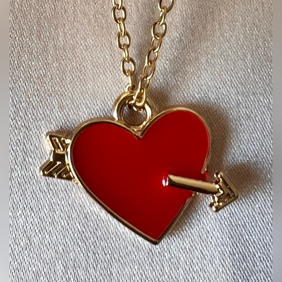 Cupid’s Arrow Red & Gold Heart Pendant Necklace - Picture 5 of 7